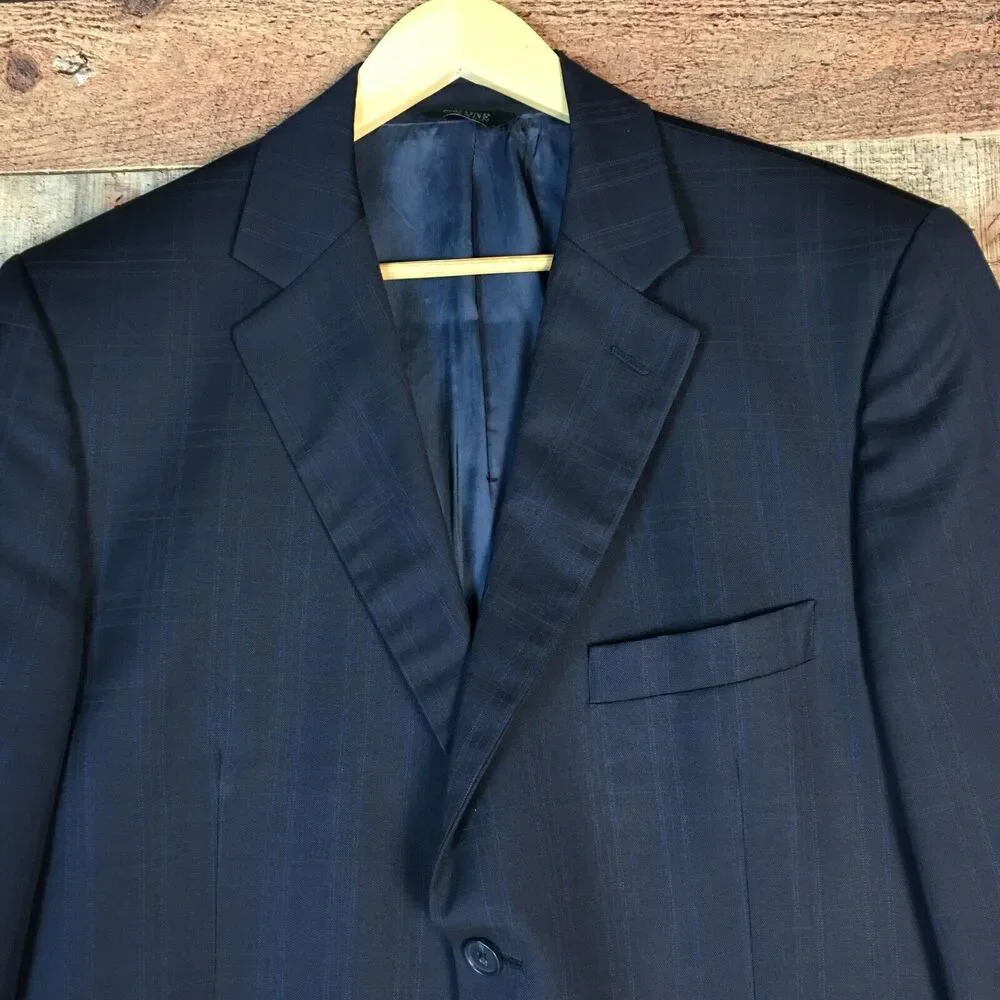 Pavone Zignone Worsted Wool Blue Plaid Suit Jacket 2 Buttons Mad in Italy Sz 42R